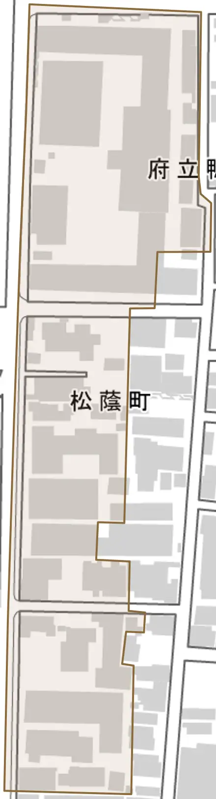 松蔭町とその周辺の地図。町の範囲を重ねている