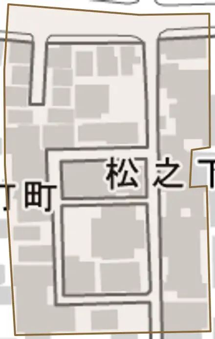 松之下町とその周辺の地図。町の範囲を重ねている