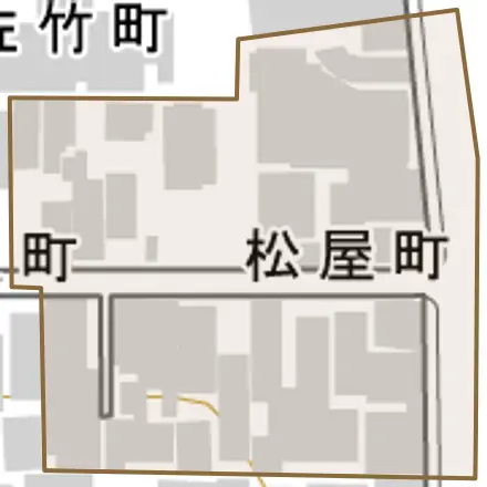 松屋町とその周辺の地図。町の範囲を重ねている