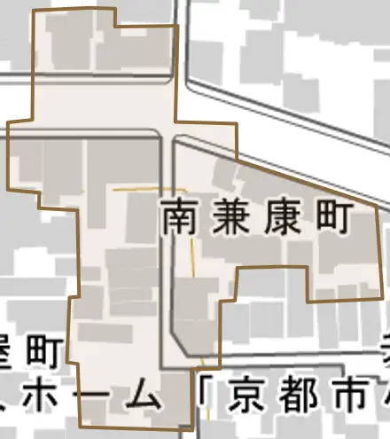 南兼康町とその周辺の地図。町の範囲を重ねている