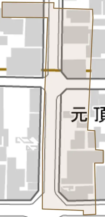 元頂妙寺町とその周辺の地図。町の範囲を重ねている