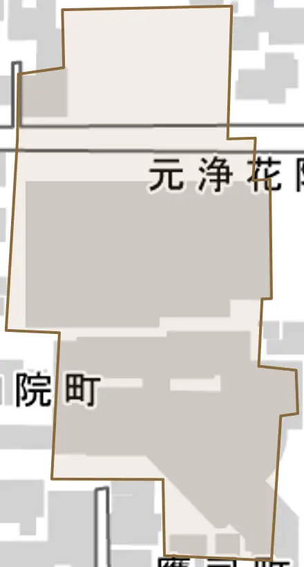 元浄花院町とその周辺の地図。町の範囲を重ねている