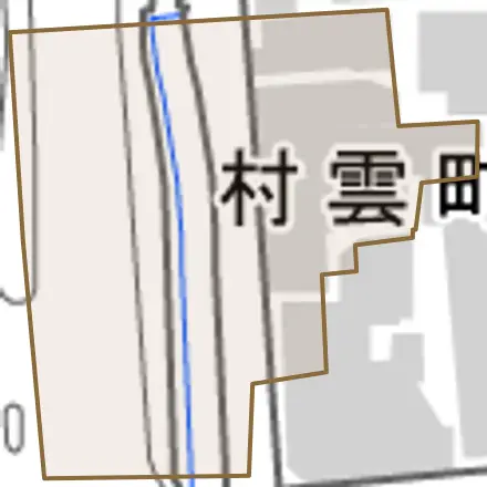 村雲町とその周辺の地図。町の範囲を重ねている