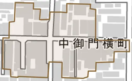 中御門横町とその周辺の地図。町の範囲を重ねている