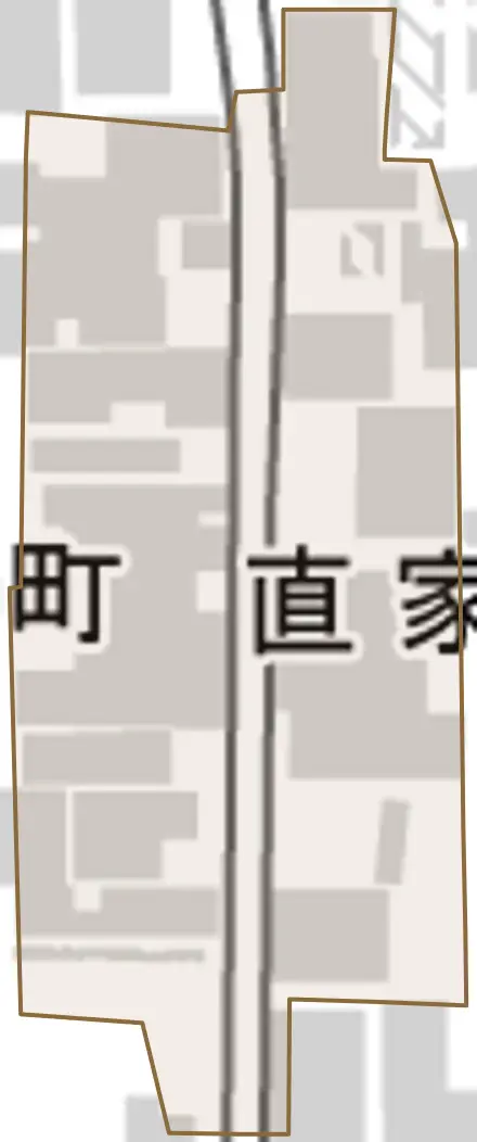 直家町とその周辺の地図。町の範囲を重ねている
