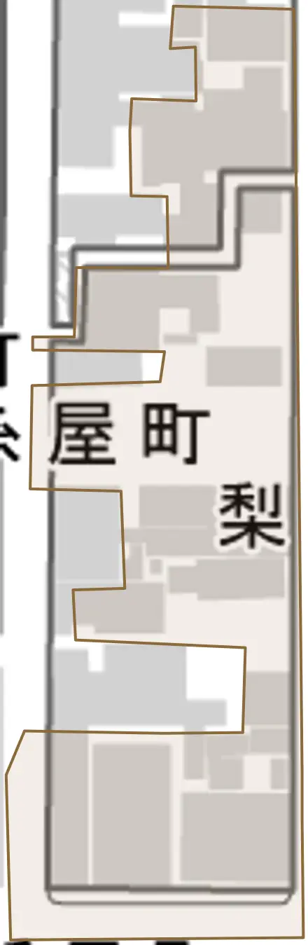 梨木町とその周辺の地図。町の範囲を重ねている