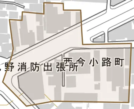 西今小路町とその周辺の地図。町の範囲を重ねている