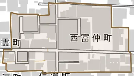西富仲町とその周辺の地図。町の範囲を重ねている