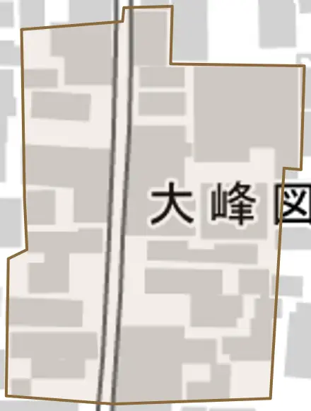 大峰図子町とその周辺の地図。町の範囲を重ねている