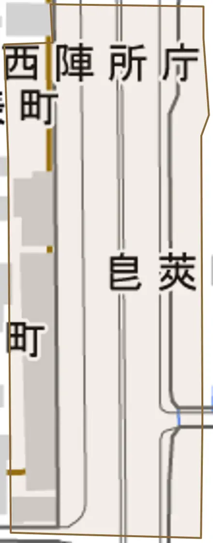 皀莢町とその周辺の地図。町の範囲を重ねている