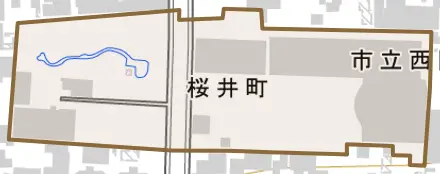 桜井町とその周辺の地図。町の範囲を重ねている