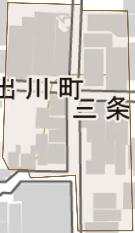 三条殿町とその周辺の地図。町の範囲を重ねている