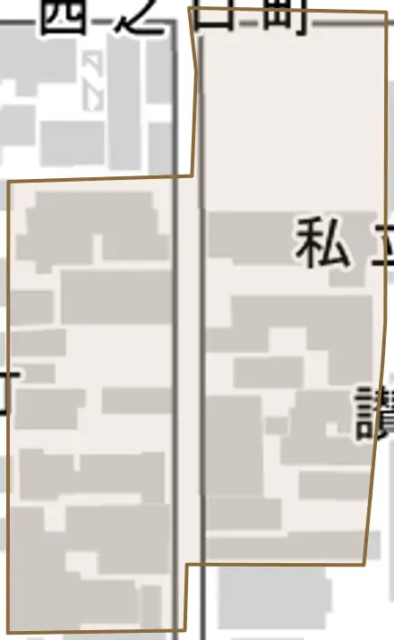 讃州寺町とその周辺の地図。町の範囲を重ねている