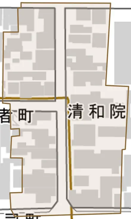 清和院町とその周辺の地図。町の範囲を重ねている