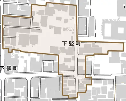 下竪町とその周辺の地図。町の範囲を重ねている