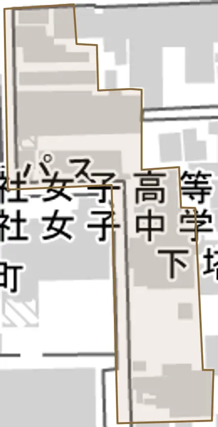 下塔之段町とその周辺の地図。町の範囲を重ねている