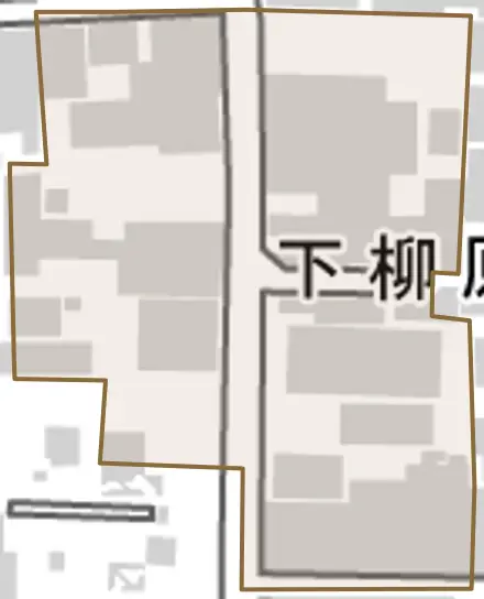 下柳原北半町とその周辺の地図。町の範囲を重ねている