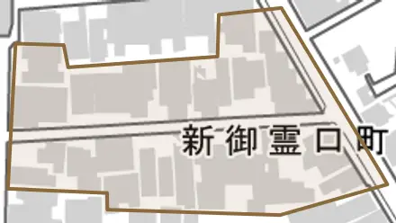新御霊口町とその周辺の地図。町の範囲を重ねている