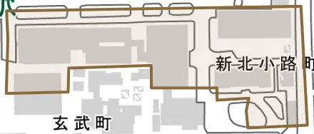 新北小路町とその周辺の地図。町の範囲を重ねている