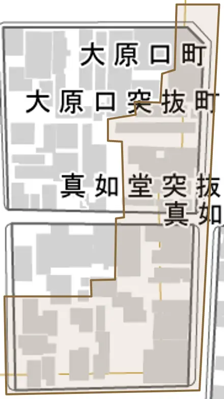 真如堂前町とその周辺の地図。町の範囲を重ねている