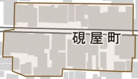 硯屋町とその周辺の地図。町の範囲を重ねている