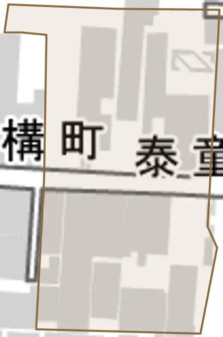 泰童町とその周辺の地図。町の範囲を重ねている
