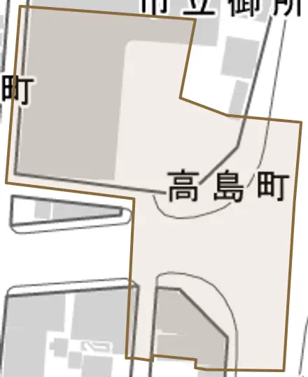 高島町とその周辺の地図。町の範囲を重ねている