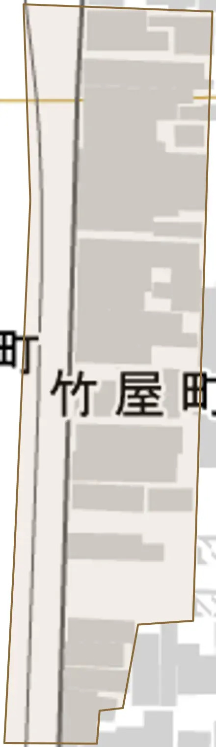竹屋町とその周辺の地図。町の範囲を重ねている