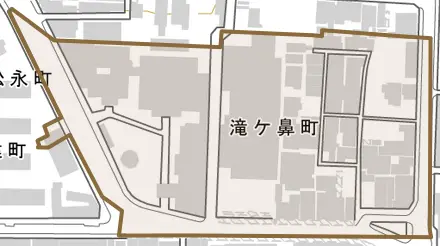 滝ケ鼻町とその周辺の地図。町の範囲を重ねている