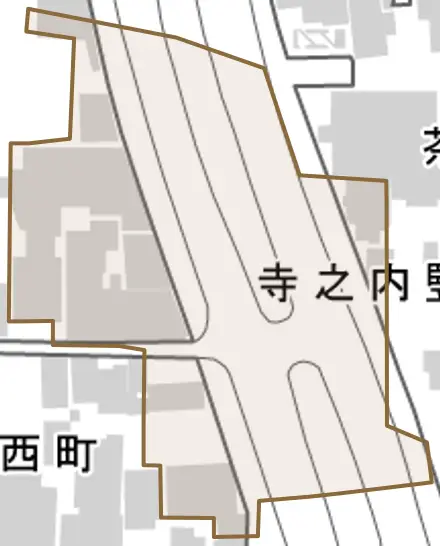 寺之内竪町とその周辺の地図。町の範囲を重ねている