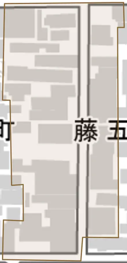 藤五郎町とその周辺の地図。町の範囲を重ねている