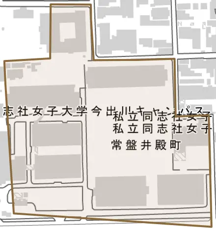 常盤井殿町とその周辺の地図。町の範囲を重ねている