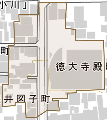徳大寺殿町とその周辺の地図。町の範囲を重ねている