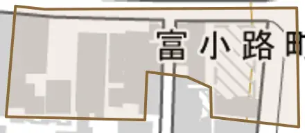 富小路町とその周辺の地図。町の範囲を重ねている