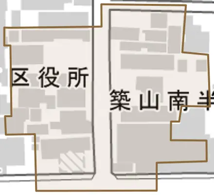 築山南半町とその周辺の地図。町の範囲を重ねている