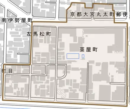 藁屋町とその周辺の地図。町の範囲を重ねている
