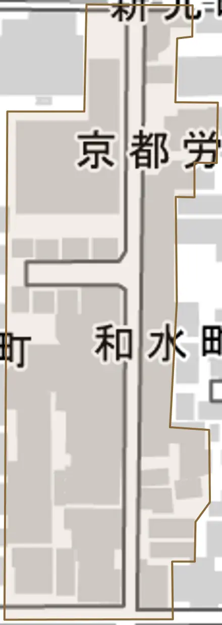 和水町とその周辺の地図。町の範囲を重ねている