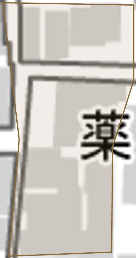 薬師前町とその周辺の地図。町の範囲を重ねている