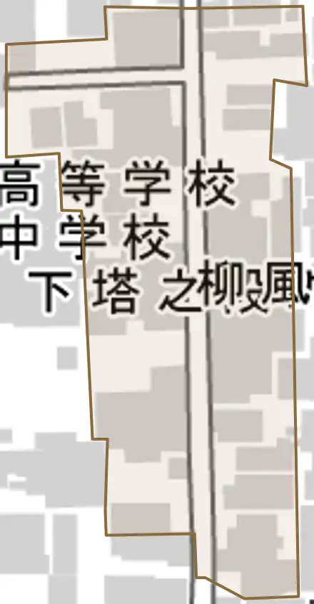 柳風呂町とその周辺の地図。町の範囲を重ねている