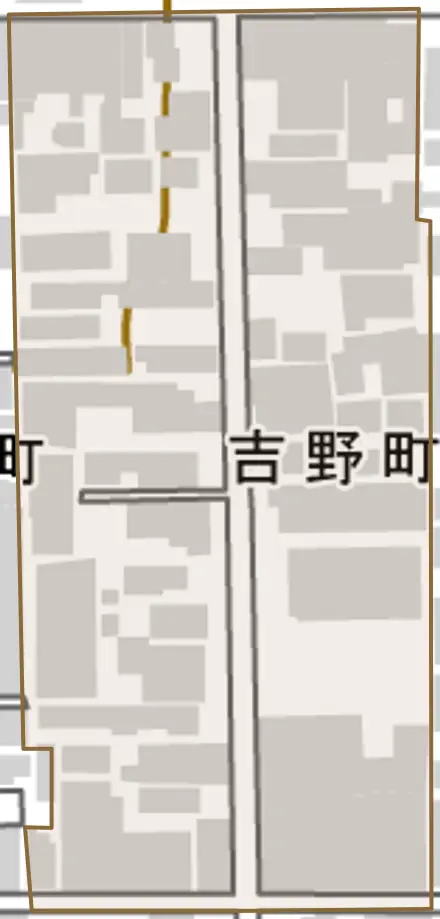 吉野町とその周辺の地図。町の範囲を重ねている