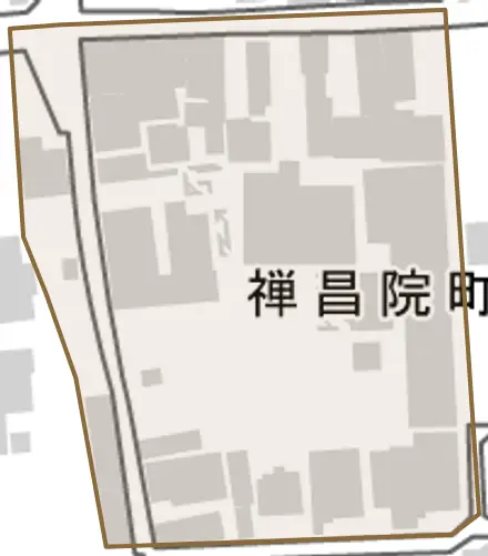 禅昌院町とその周辺の地図。町の範囲を重ねている