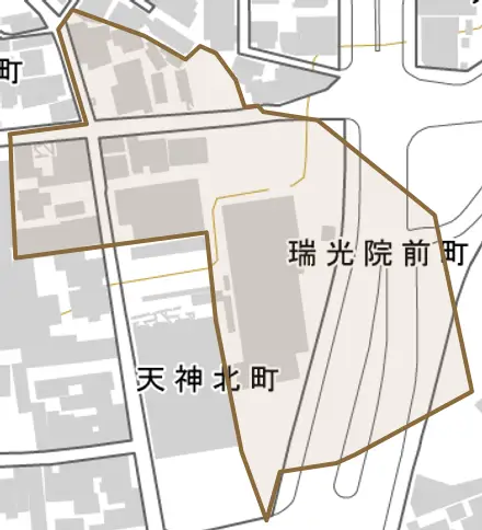 瑞光院前町とその周辺の地図。町の範囲を重ねている