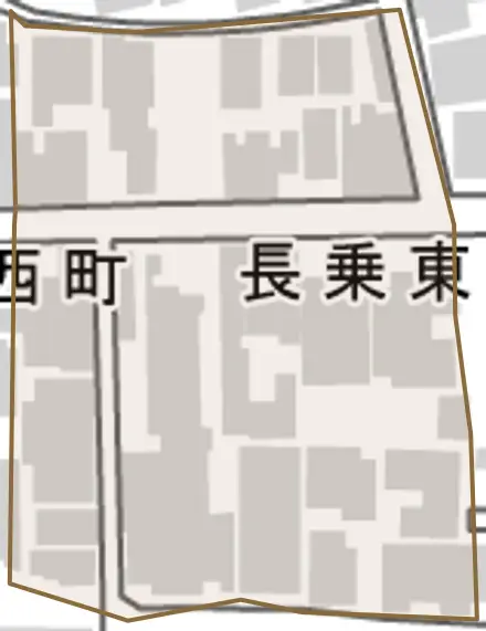長乗東町とその周辺の地図。町の範囲を重ねている