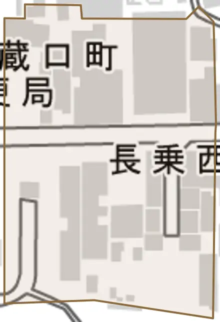 長乗西町とその周辺の地図。町の範囲を重ねている