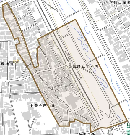 出雲路立テ本町とその周辺の地図。町の範囲を重ねている
