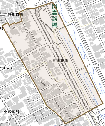 出雲路俵町とその周辺の地図。町の範囲を重ねている