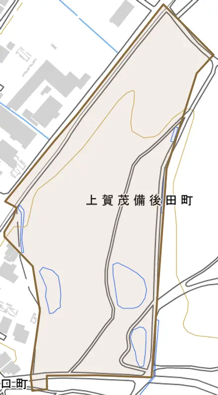上賀茂備後田町とその周辺の地図。町の範囲を重ねている