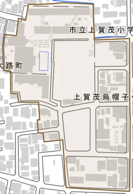 上賀茂烏帽子ケ垣内町とその周辺の地図。町の範囲を重ねている
