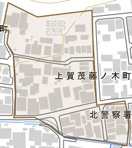 上賀茂藤ノ木町とその周辺の地図。町の範囲を重ねている