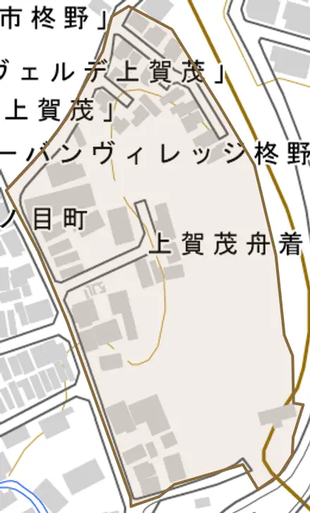 上賀茂舟着町とその周辺の地図。町の範囲を重ねている